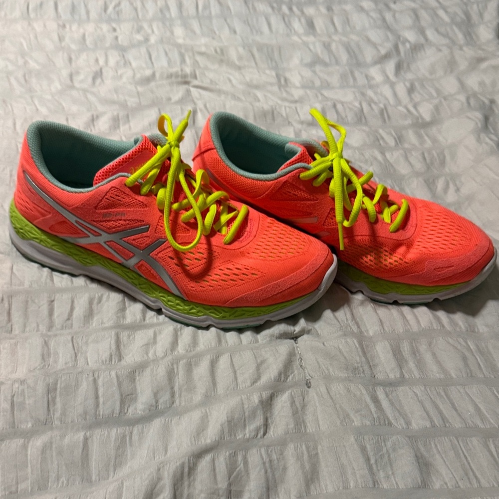 Asics Bright Coral and Neon yellow Athletic Shoes
